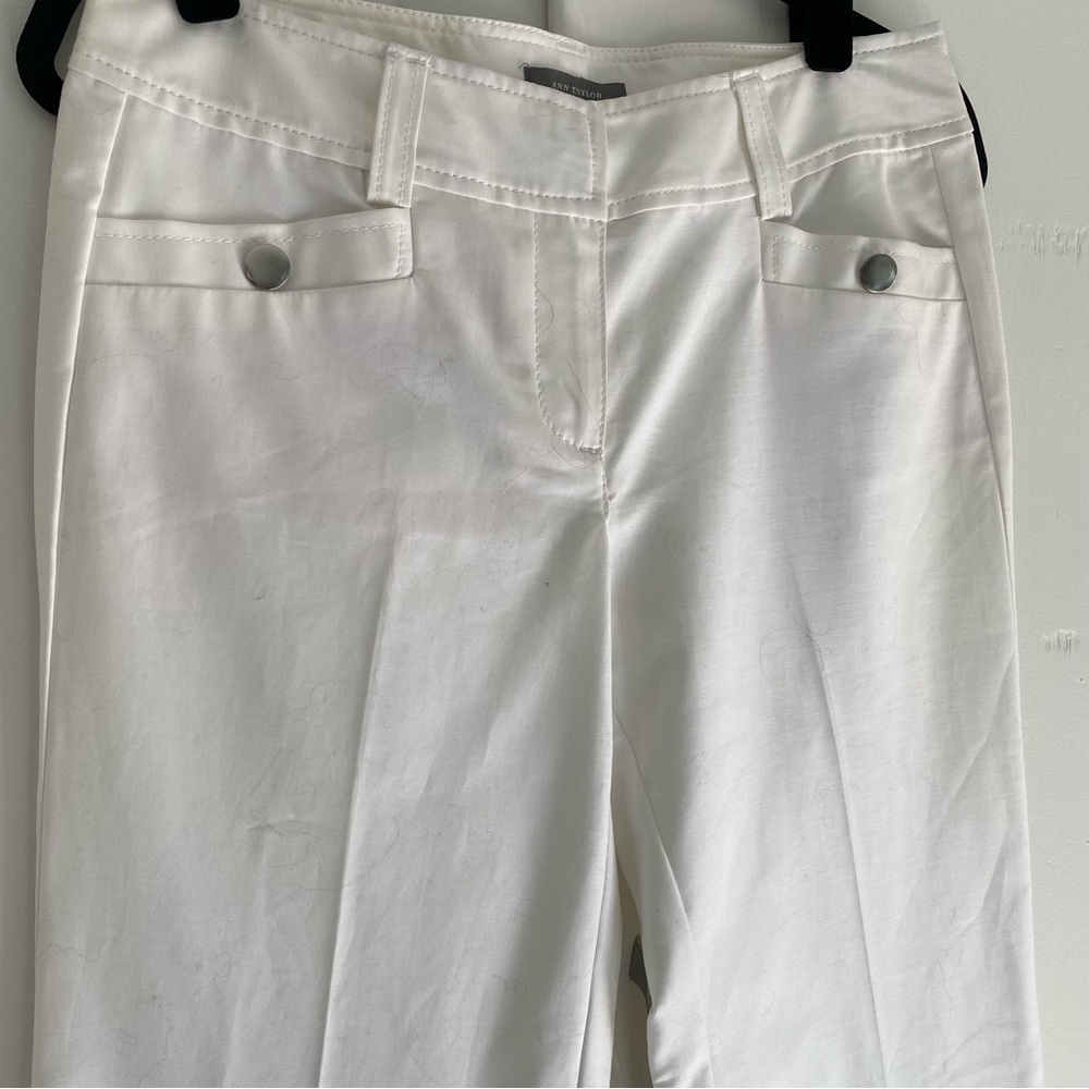 Ann Taylor White Signature Low Waist Straight Leg Cropped Stud Pockets Pant 2